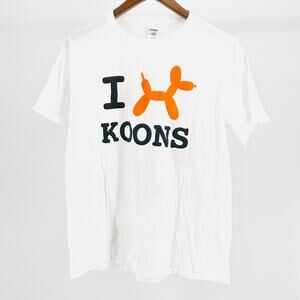 RARE I Love Jeff Koons Balloon Dog White Orange Tshirt